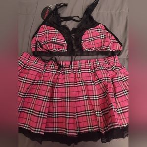 Avidlove women's school girl plaid uniform cosplay pink and black size large tag